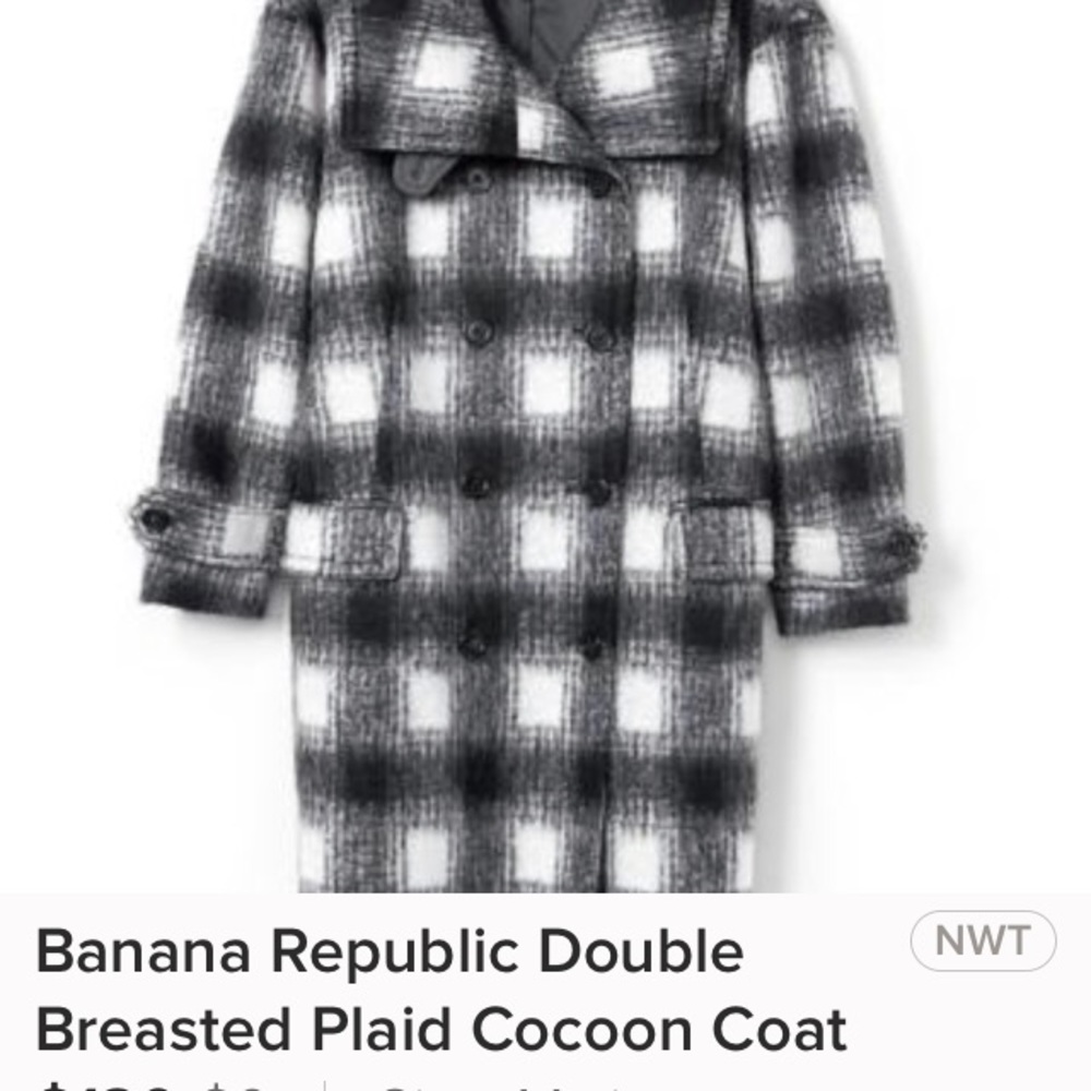 Banana Republic double breasted plaid cocoon coat - Picture 3 of 6